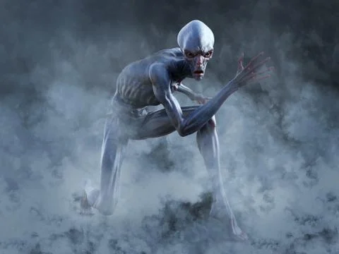 3D rendering of an alien creature crouching. Stock Illustration