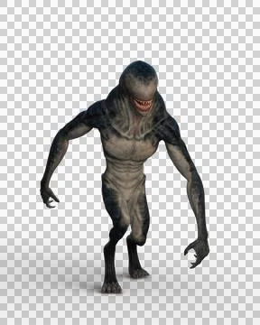 3D Rendering of an alien creature with long arms isolated on a transparent ba Stock Illustration