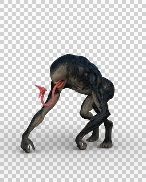 3D Rendering of an alien creature with long potined tongue walking on all fou Illustrazione stock
