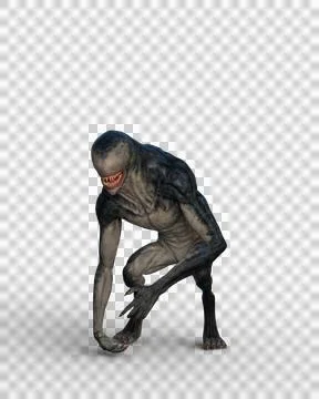 3D Rendering of an alien creature with no eyes and sharp teeth isolated on a  Stock Illustration