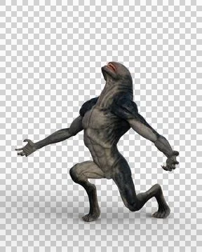 3D Rendering of an alien creature with no eyes screaming at the sky isolated  Illustrazione stock