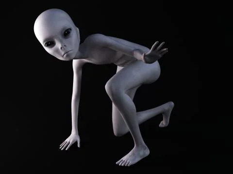 3D rendering of an alien crouching. Stock Illustration