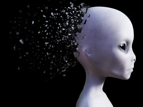 3D rendering of an alien head that shatters. Stock Illustration
