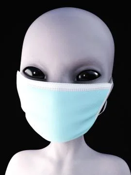 3D rendering of an alien wearing face mask. Stock Illustration