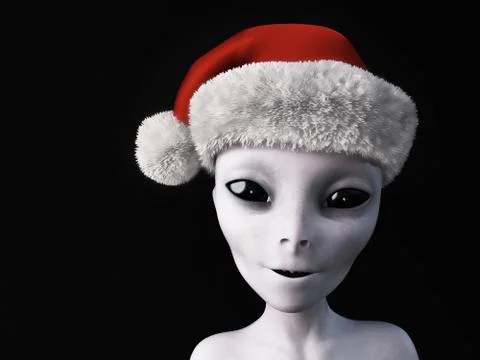 3D rendering of an alien wearing a Santa hat. Illustrazione stock