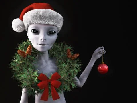 3D rendering of an alien wearing a Santa hat. Stock Illustration