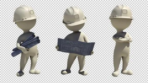 3d rendering with alpha of idle civil engineer with blueprints Stock Illustration