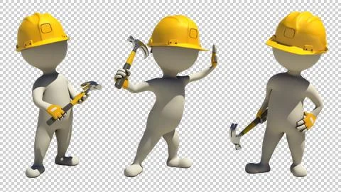 3d rendering with alpha of idle construction worker with hammer Stock Illustration