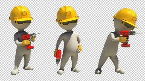3d rendering with alpha of idle construction worker with drill Stock Illustration