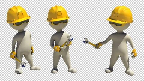 3d rendering with alpha of idle construction worker with wrench Stock Illustration