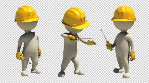 3d rendering with alpha of idle construction worker with screwdriver Stock Illustration