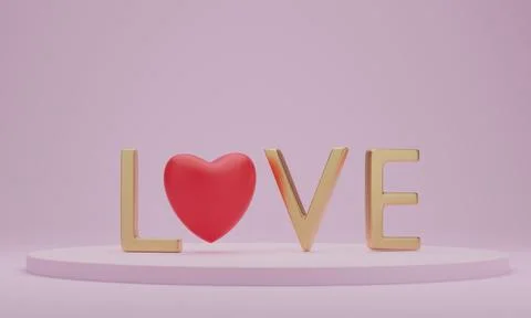 3d rendering. Alphabet Love with heart on presentation podium. Valentine's da Stock Illustration