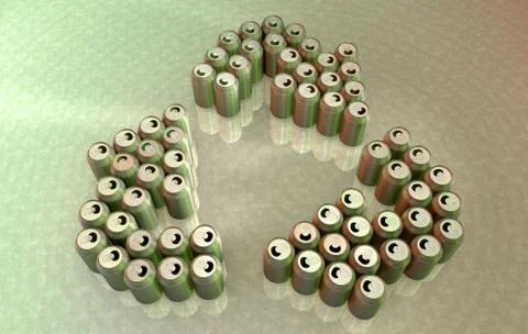 3D rendering of aluminum cans forming the recycle symbol Stock Illustration
