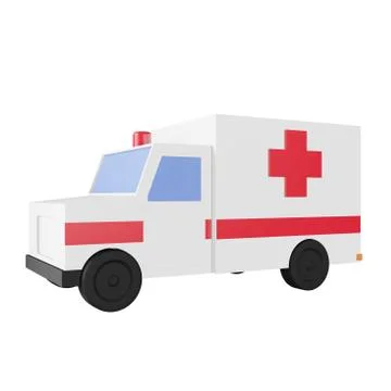 3d rendering of ambulance, 3d icons, pastel minimal cartoon style  isolated Stock Illustration