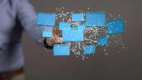 3d rendering of analytics data cloud storage network with lines Stock Photos