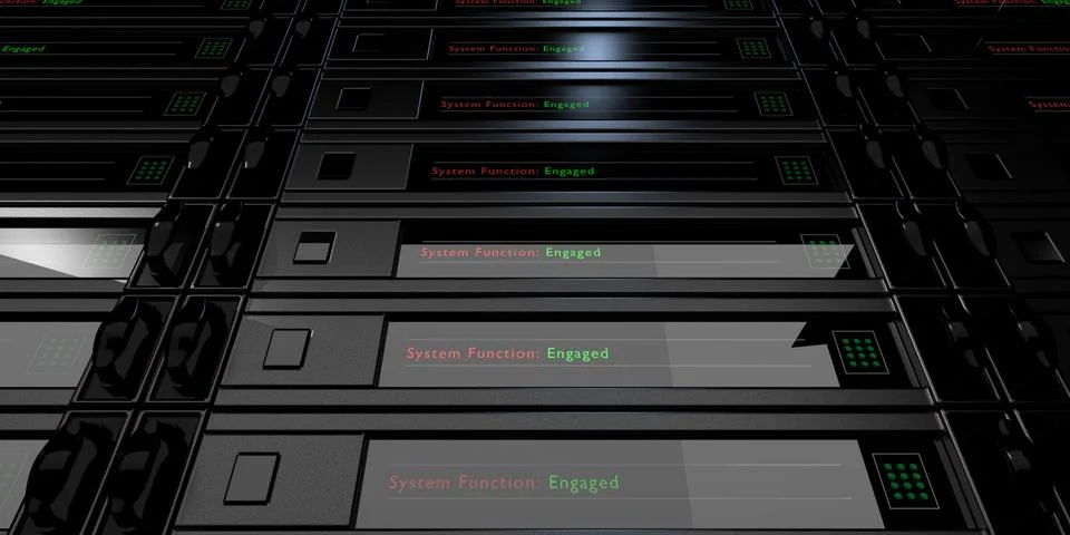 3D Rendering and close up of a server / data storage rack array Stock Illustration