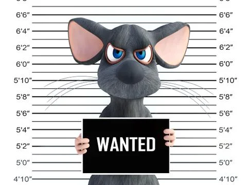 3D rendering of an angry cartoon mouse in a mugshot. Stock Illustration