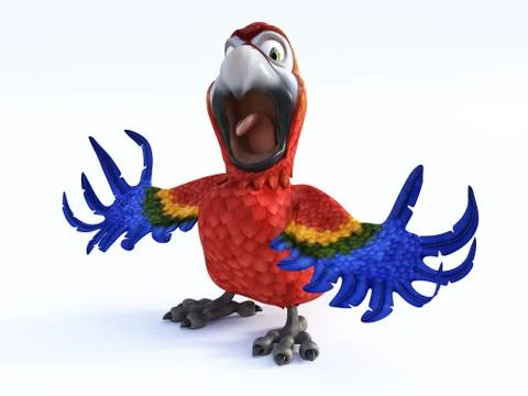 3D rendering of an angry cartoon parrot. Stock-Illustration