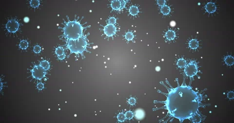 3D rendering animation, blue coronavirus cells covid-19 influenza flowing Stock Footage 132197031