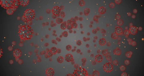 3D rendering animation, coronavirus cells covid-19 influenza flowing on grey Vidéo 125674222