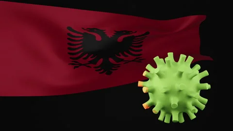 3d rendering animation the disappearance of the covid virus of Albania flag Stock Footage 170573123