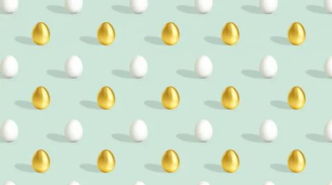 3D rendering animation Gold and white eggs background. Consent of holiday greeti Stock Illustration