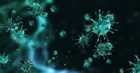3D rendering animation, green coronavirus cells covid-19 influenza flowing Stock Footage 132262484