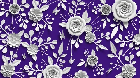 3d rendering, animation of growing floral background, blooming paper flowers, Video stock 91045067