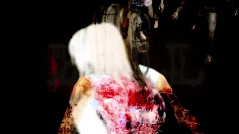 3d rendering animation - Horror Zombie with Effects and word "hell in fire", Stock Footage 77527112