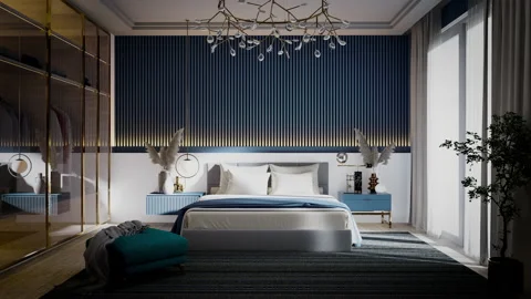 3D rendering animation looped. modern and minimal bed room aniamtion. Stock Footage 236904372
