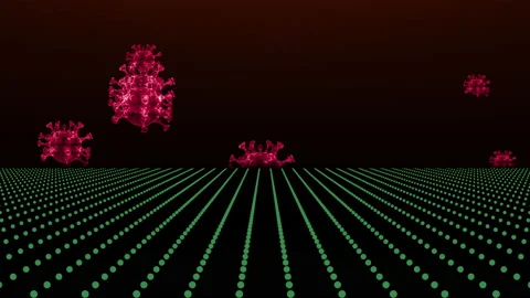 3D rendering animation of red coronavirus cells flowing black screen background. Video stock 130417981