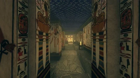 3d Rendering Animation Of A Tomb with old wallpaintings in ancient Egypt. Stock Footage 150325833