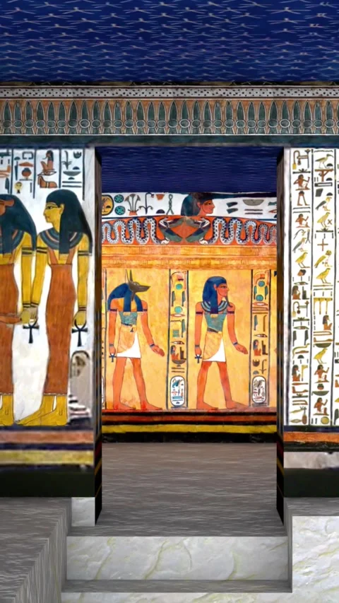 3d Rendering Animation Of A Tomb with old wallpaintings in ancient Egypt. Stock Footage 311121709