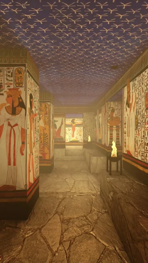 3d Rendering Animation Of A Tomb with old wallpaintings in ancient Egypt. Stock Footage 311121735