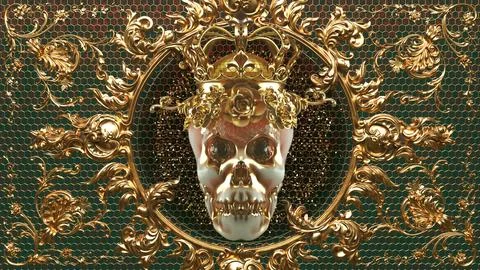 3D rendering Antique Gold Skull  Background Stock-Illustration