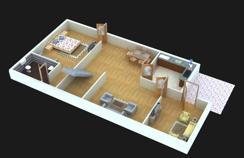 3D rendering of an apartment interior plan design Ilustración de archivo