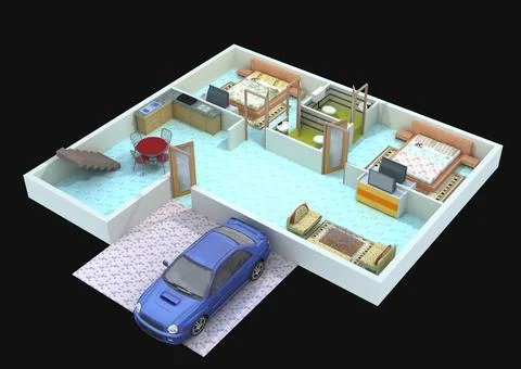 3D rendering of an apartment interior plan design Ilustración de archivo