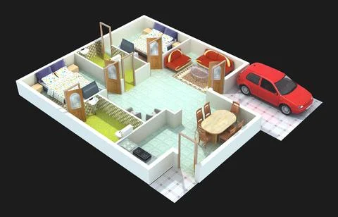 3D rendering of an apartment interior plan design Ilustración de archivo