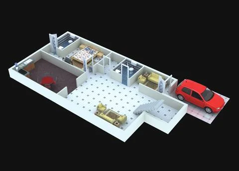 3D rendering of an apartment interior plan design Ilustración de archivo
