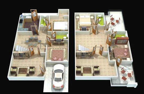 3D rendering of an apartment interior plan design Ilustración de archivo