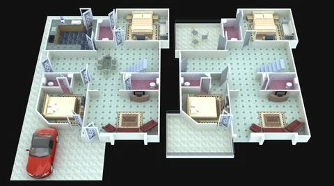 3D rendering of an apartment interior plan design Ilustración de archivo