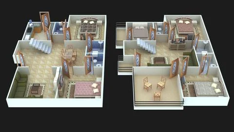 3D rendering of an apartment interior plan design Ilustración de archivo