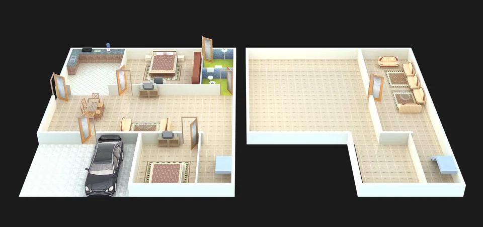 3D rendering of an apartment interior plan design Ilustración de archivo