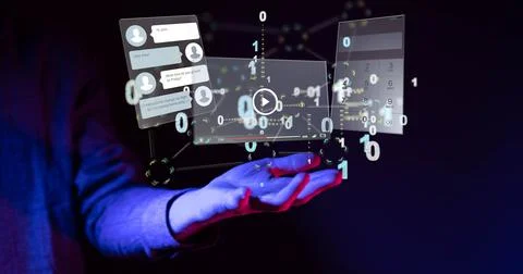 A 3d rendering of an app develop interface web application in hand with dark  Stock Photos