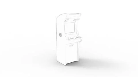3d rendering of a arcade machine line drawing isolated in white background... Foto stock