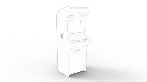 3d rendering of a arcade machine line drawing isolated in white background... Stock Photos