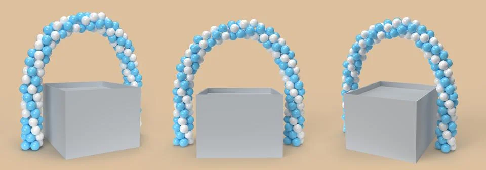 3d rendering of Arch Balloons Isolated.,White and Blue Balloons in Shape of.. Stock Illustration