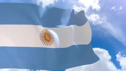 3D rendering of Argentina flag waving on blue sky background with Alpha channel Stock Footage 82145022