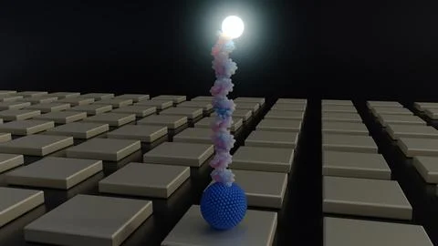 A 3d rendering of array of illuminated DNA biosensors Stock Illustration