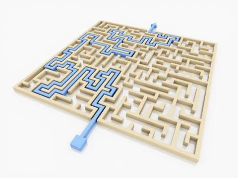 3D rendering Arrow going through the maze. Right solution concept Stock Illustration